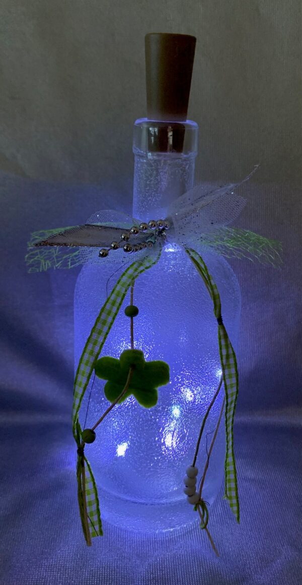 DEKO Flasche mit Lichterkette grün Blume - Image 2