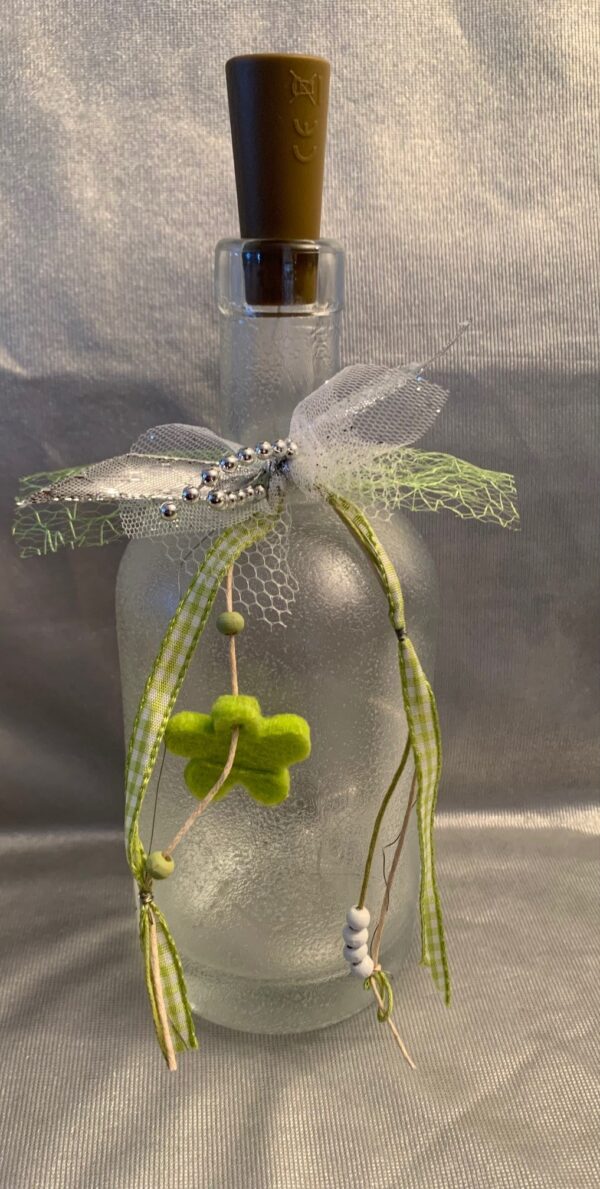 DEKO Flasche mit Lichterkette grün Blume