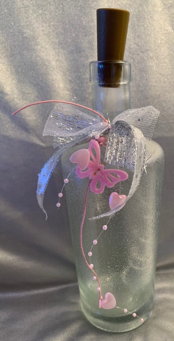 DEKO Flasche mit Lichterkette rosa Schmetterling