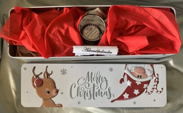 Adventskalender Teelicht - Botschaften Dose mit Wichtel und Rentier – Bild 3