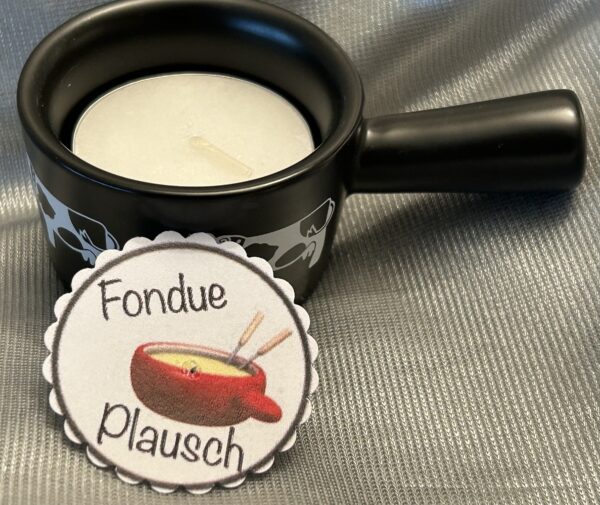 DEKO Einladung 1 Teelicht-Botschaft "Fondue Plausch" schwarz Kühe - Image 2