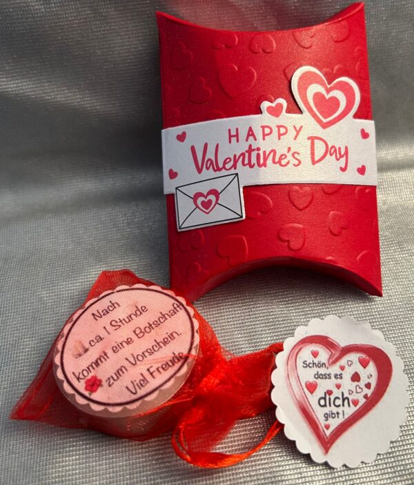 DEKO 1 *** Zaubercherzli*** Teelicht-Botschaft Valentins-Tag"Schön das es dich gibt"Schachteli rot Herzen