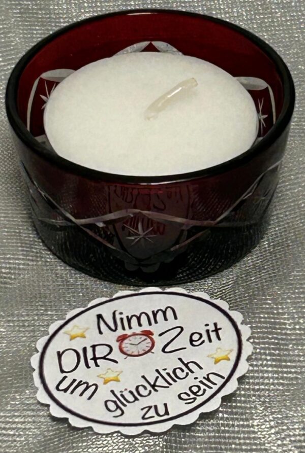 DEKO  1 Zauber-Kerzli Teelicht-Botschaft "Nimm DIR Zeit um glücklich zu sein" rot – Bild 4
