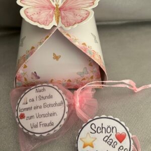 DEKO  1 Zauber-Kerzli Teelicht-Botschaft  Schmetterling klein rosa "Schön das es DICH git" rosa