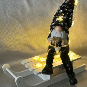 Deko Schlitten Wichtel schwarz mit Glitzer  (17)