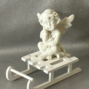 Deko Mini Schlitten Engel Kopf stützend mit einer Hand (23)