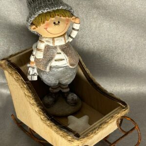 Deko Schlitten klein mit verschnörkelten Kufen Hellbraun Junge beige 62