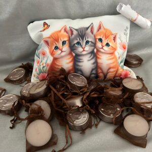 Seelenwärmer 20 Teelicht - Botschaften 3 Büsi mit Blüemli