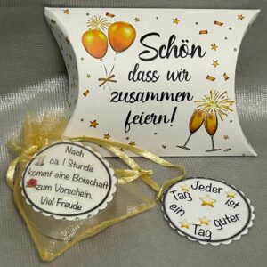 DEKO 1 *** Zaubercherzli*** Teelicht-Botschaft Jeder Tag ist ein guter Tag "Schön dass wir Zusammen feiern!"Schachteli